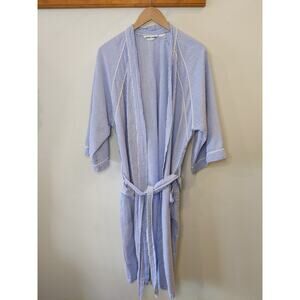 Pierre Cardin Cotton Robe Blue White Stripe OS Unisex Kimono Style Dressing Gown